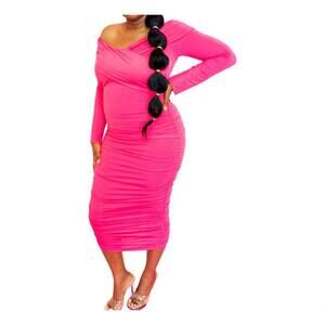 NEW GIBIU off shoulder band dress - plus in pink